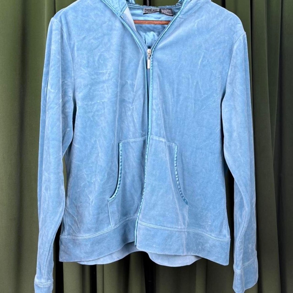 Everlast Womens Baby Blue Velour Zip Up Hoodie Y2K Sweatshirt Large FW3731C55